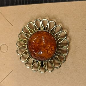 Vintage 825 Silver & Baltic Amber Brooch